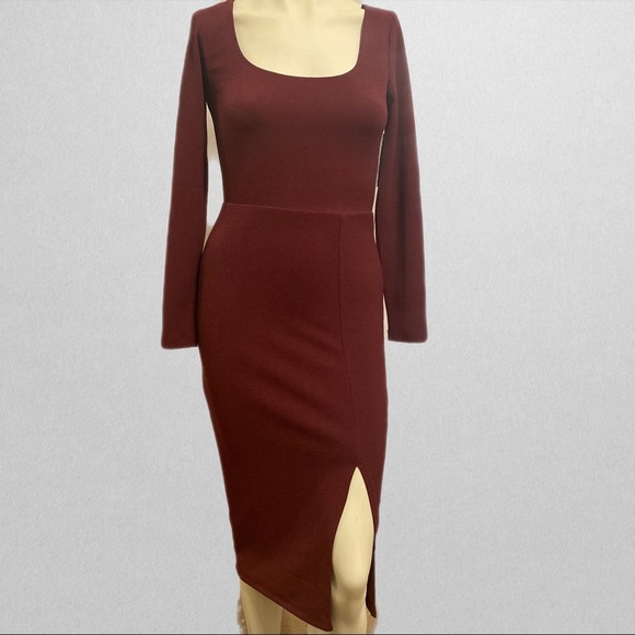 Long Sleeve Burgundy Dress - Picture 2 of 3